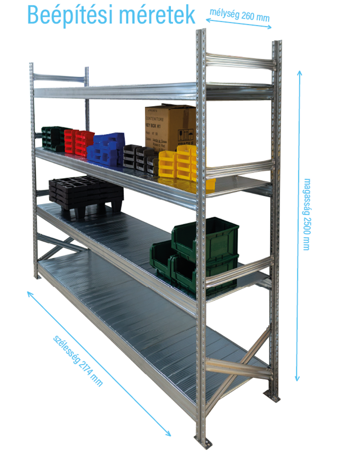 Salgó polc UGP S1 2500x2100x250 mm 6 polcos komplett egység