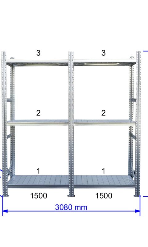 UGP S1 salgó polc sor 3 m hosszra  1576x2x1500x250 mm 3 db polcszint