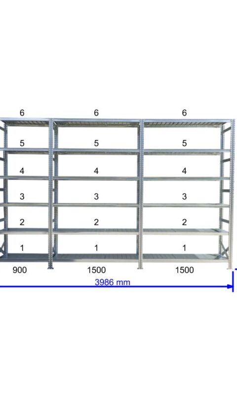 UGP S1 salgó polc sor 4 m hosszra  1576x2x1500+1x900x400 mm 6 db polcszint