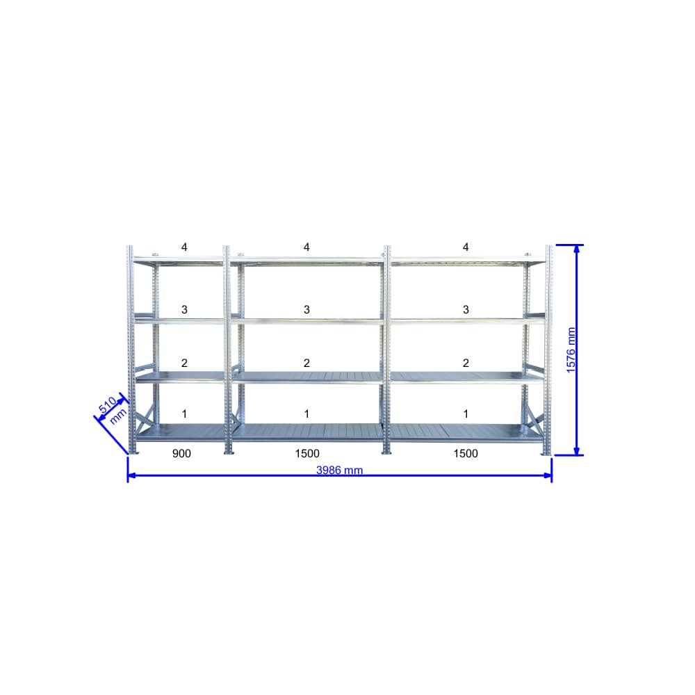 UGP S1 salgó polc sor 4 m hosszra 1576x2x1500+1x900x500 mm 4 db polcszint