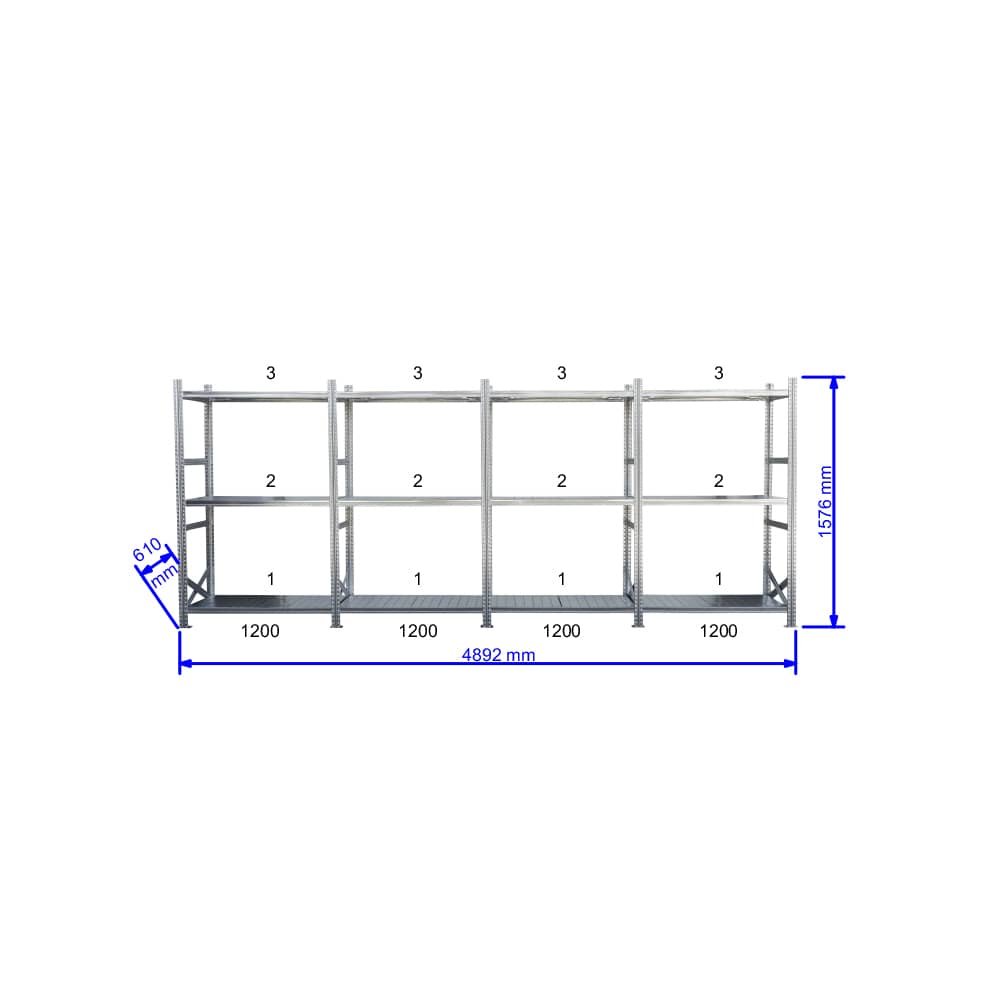 UGP S1 salgó polc sor 5 m hosszra 1576x4x1200x600 mm 3 db polcszint