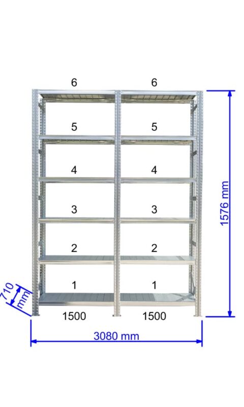 UGP S1 salgó polc sor 3 m hosszra  1576x2x1500x700 mm 6 db polcszint