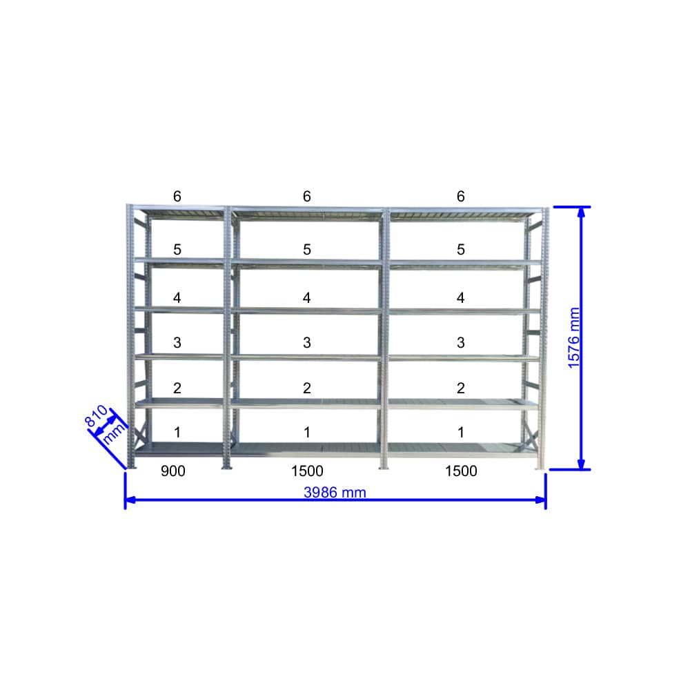 UGP S1 salgó polc sor 4 m hosszra 1576x2x1500+1x900x800 mm 6 db polcszint