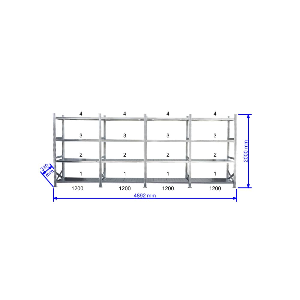 UGP S1 salgó polc sor 5 m hosszra 2000x4x1200x320 mm 4 db polcszint