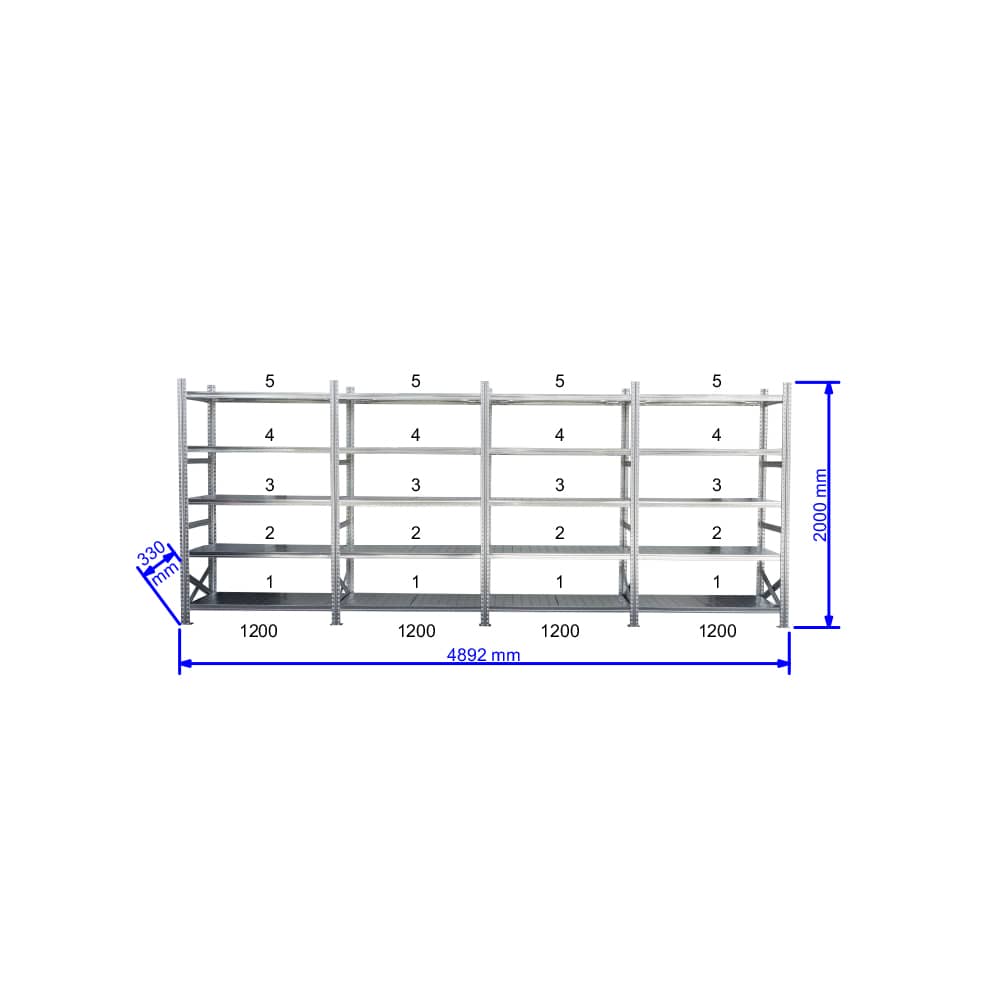 UGP S1 salgó polc sor 5 m hosszra 2000x4x1200x320 mm 5 db polcszint
