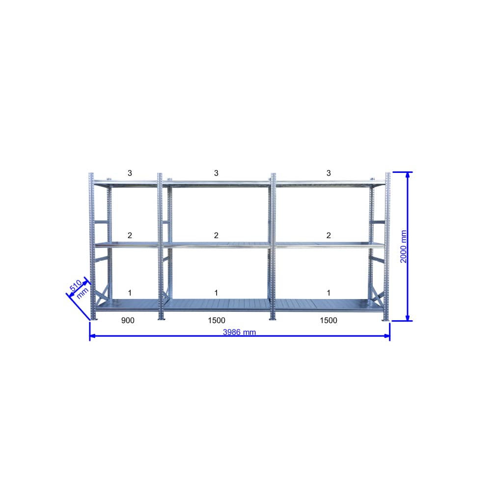 UGP S1 salgó polc sor 4 m hosszra 2000x2x1500+1x900x500 mm 3 db polcszint