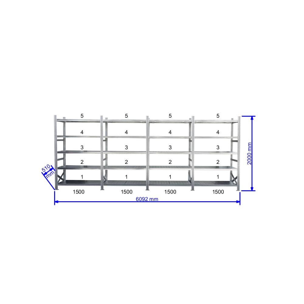 UGP S1 salgó polc sor 6 m hosszra 2000x4x1500x500 mm 5 db polcszint