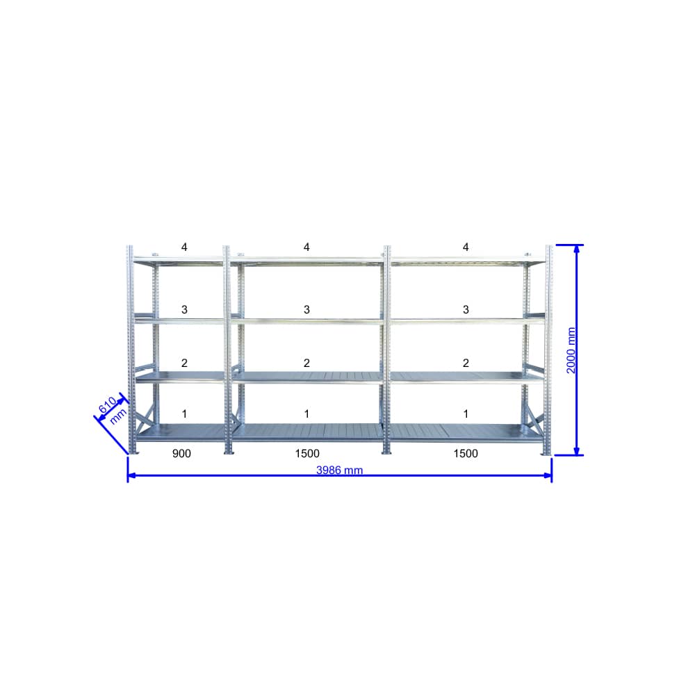 UGP S1 salgó polc sor 4 m hosszra 2000x2x1500+1x900x600 mm 4 db polcszint