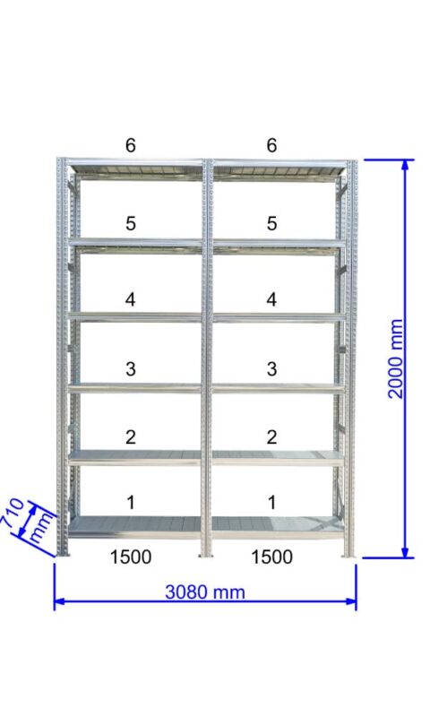 UGP S1 salgó polc sor 3 m hosszra  2000x2x1500x700 mm 6 db polcszint