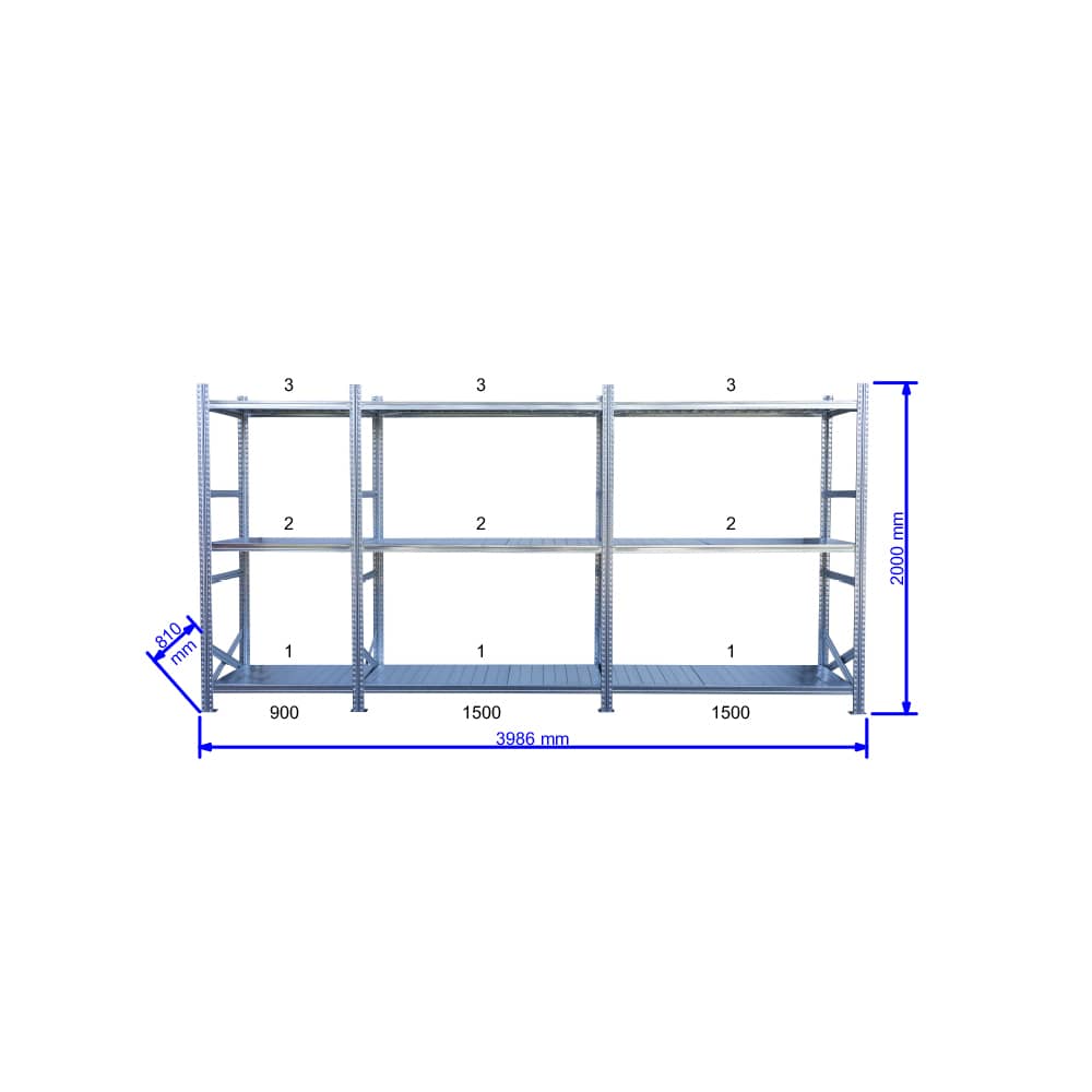 UGP S1 salgó polc sor 4 m hosszra 2000x2x1500+1x900x800 mm 3 db polcszint