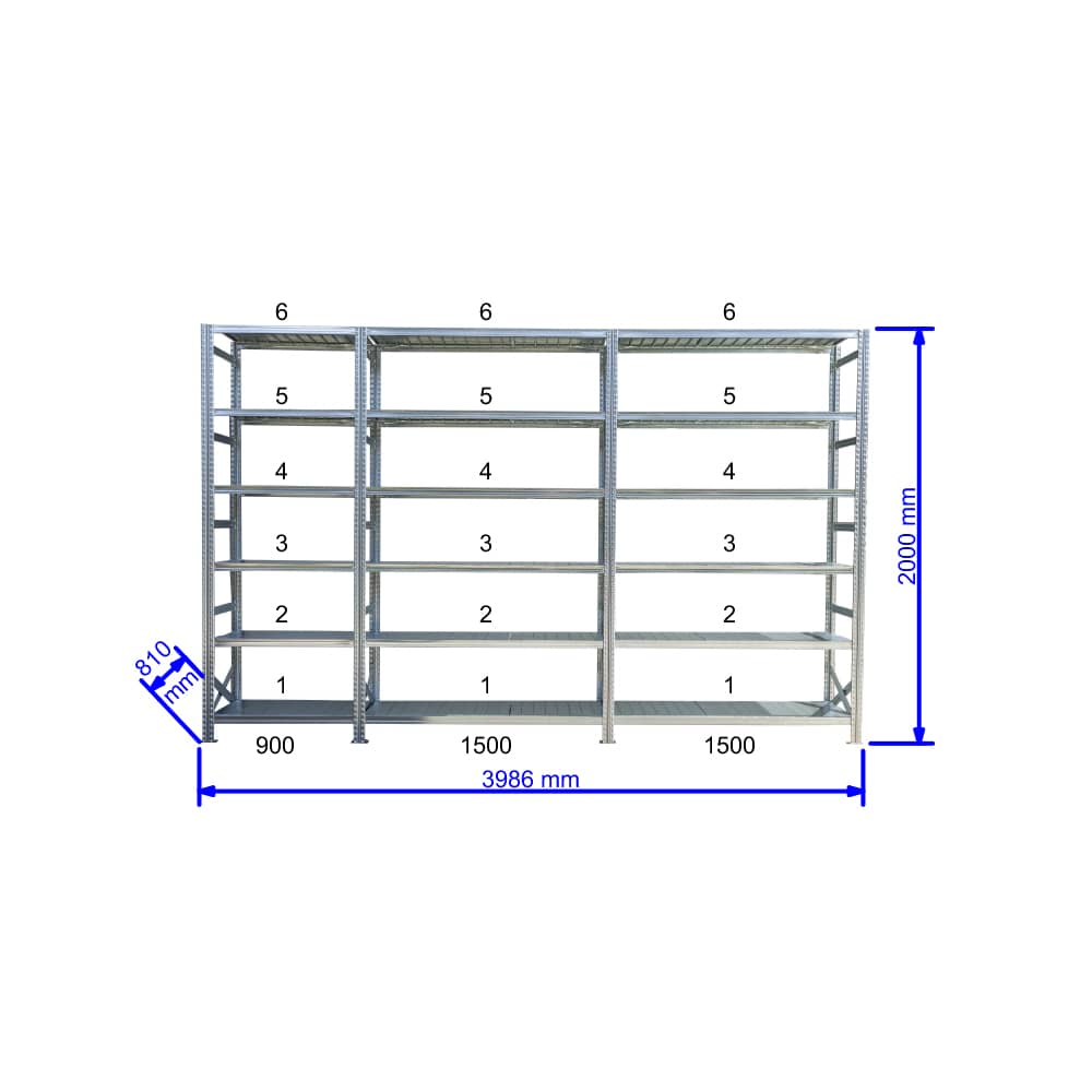 UGP S1 salgó polc sor 4 m hosszra 2000x2x1500+1x900x800 mm 6 db polcszint