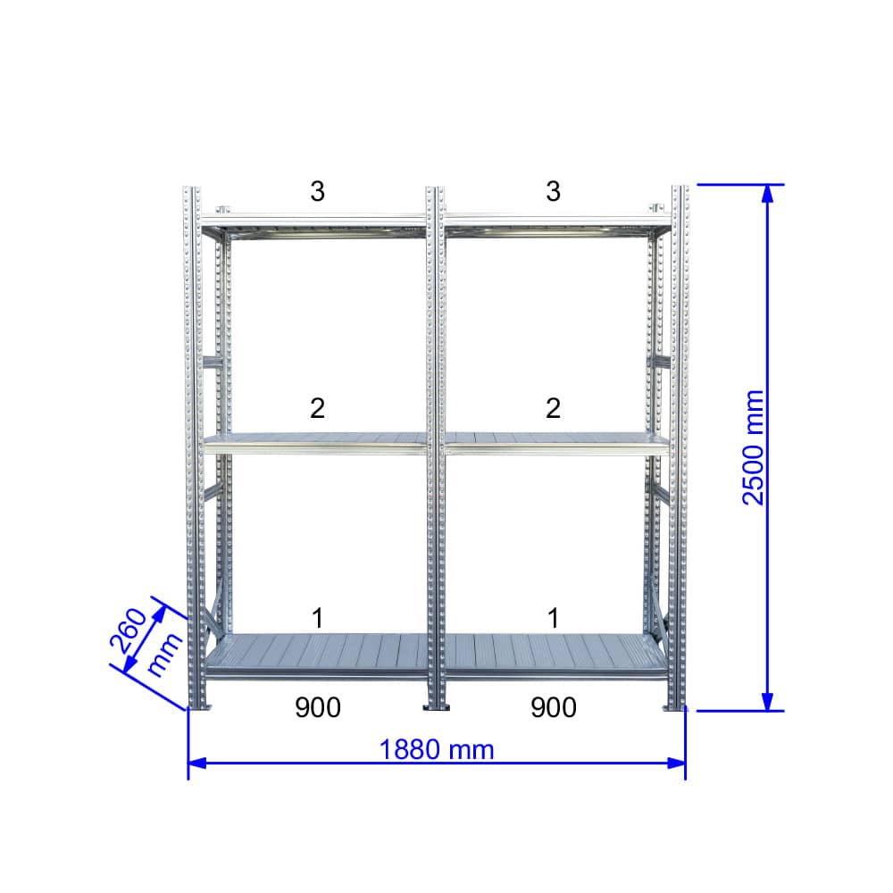 UGP S1 salgó polc sor 2 m hosszra 2500x2x900x250 mm 3 db polcszint