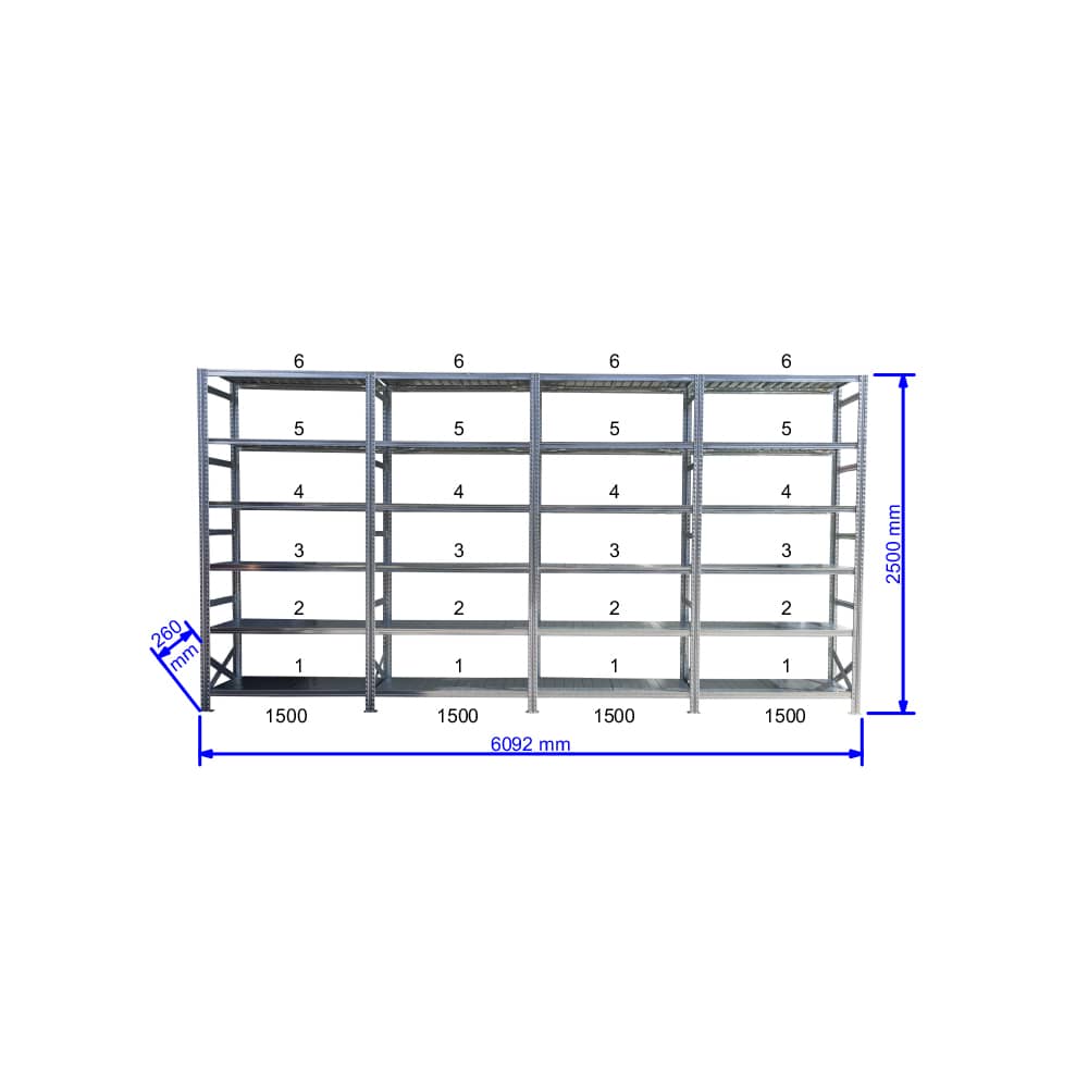 UGP S1 salgó polc sor 6 m hosszra 2500x4x1500x250 mm 6 db polcszint