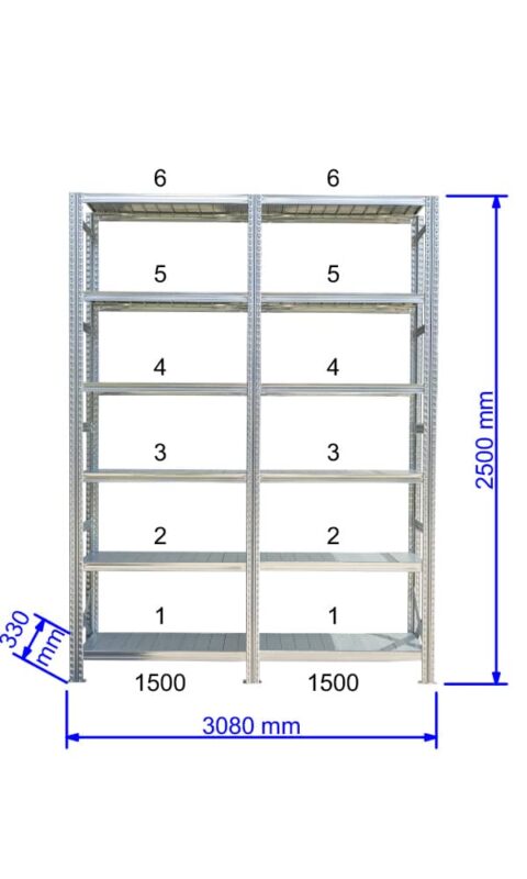 UGP S1 salgó polc sor 3 m hosszra  2500x2x1500x320 mm 6 db polcszint