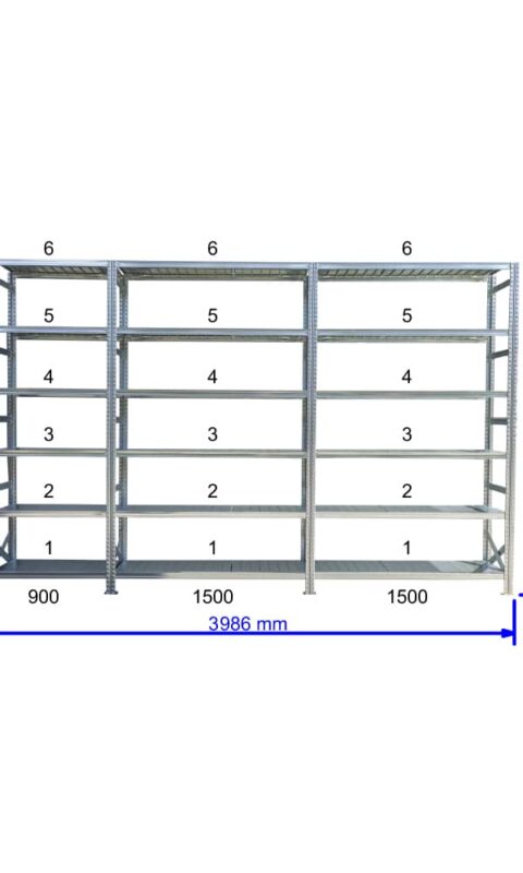 UGP S1 salgó polc sor 4 m hosszra  2500x2x1500+1x900x500 mm 6 db polcszint