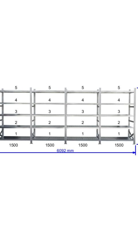 UGP S1 salgó polc sor 6 m hosszra  2500x4x1500x500 mm 5 db polcszint