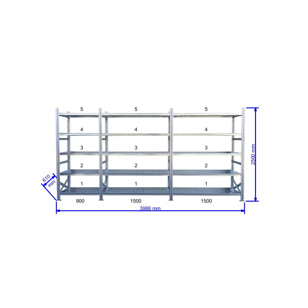 UGP S1 salgó polc sor 4 m hosszra 2500x2x1500+1x900x600 mm 5 db polcszint
