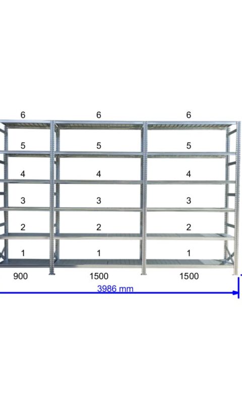 UGP S1 salgó polc sor 4 m hosszra  2500x2x1500+1x900x600 mm 6 db polcszint