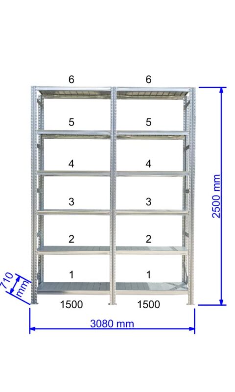 UGP S1 salgó polc sor 3 m hosszra  2500x2x1500x700 mm 6 db polcszint