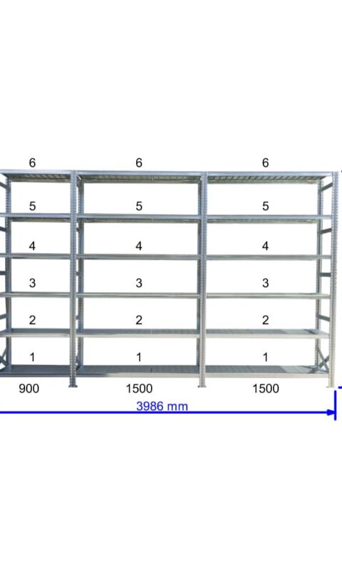 UGP S1 salgó polc sor 4 m hosszra  2500x2x1500+1x900x800 mm 6 db polcszint