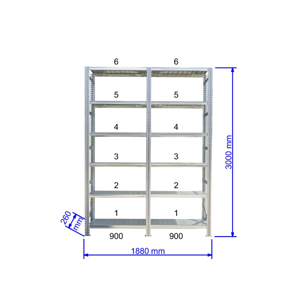 UGP S1 salgó polc sor 2 m hosszra 3000x2x900x250 mm 6 db polcszint