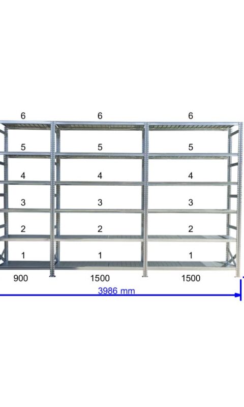 UGP S1 salgó polc sor 4 m hosszra  3000x2x1500+1x900x320 mm 6 db polcszint