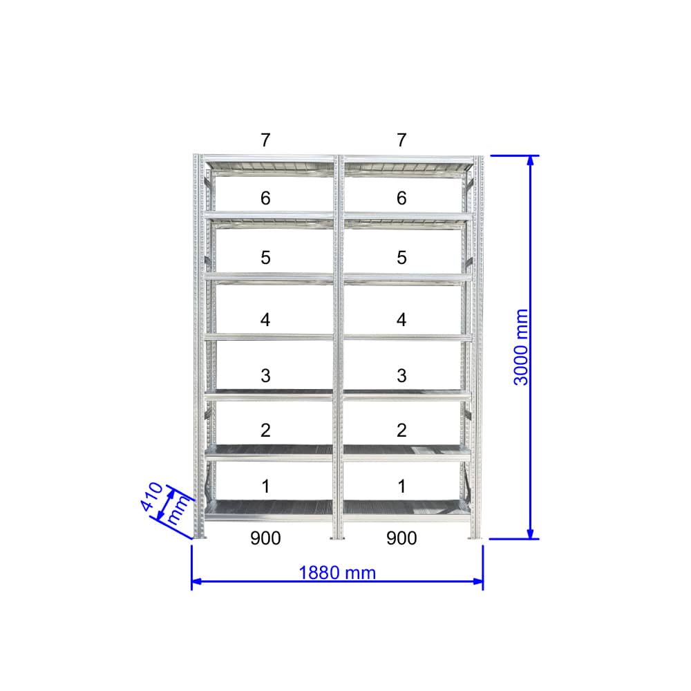 UGP S1 salgó polc sor 2 m hosszra 3000x2x900x400 mm 7 db polcszint
