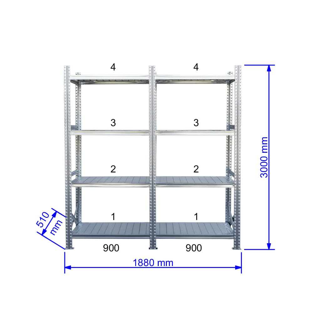 UGP S1 salgó polc sor 2 m hosszra 3000x2x900x500 mm 4 db polcszint