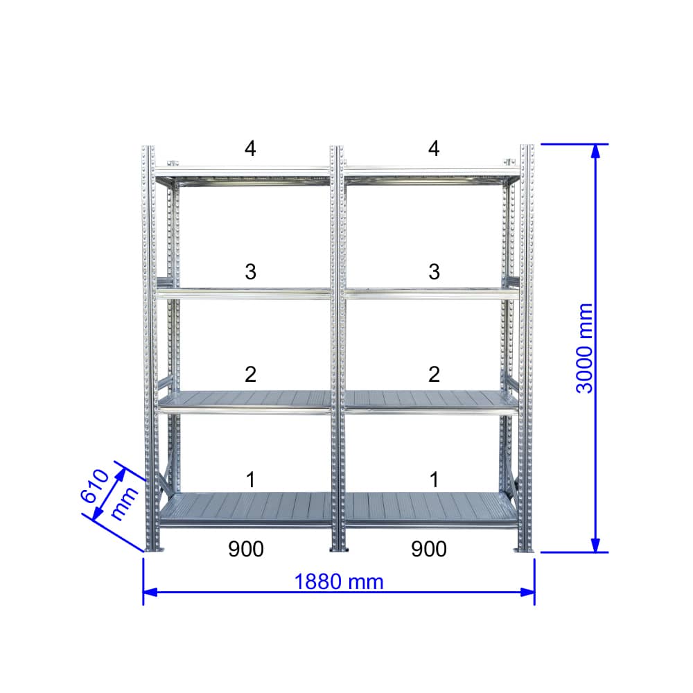 UGP S1 salgó polc sor 2 m hosszra 3000x2x900x600 mm 4 db polcszint
