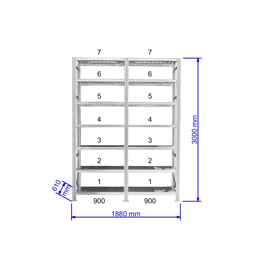 UGP S1 salgó polc sor 2 m hosszra 3000x2x900x600 mm 7 db polcszint