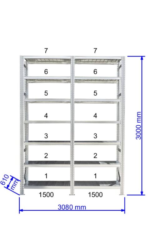 UGP S1 salgó polc sor 3 m hosszra  3000x2x1500x600 mm 7 db polcszint