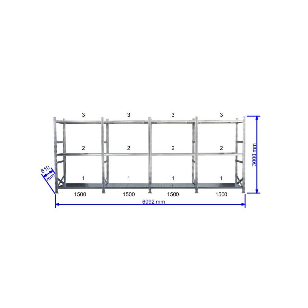 UGP S1 salgó polc sor 6 m hosszra 3000x4x1500x600 mm 3 db polcszint