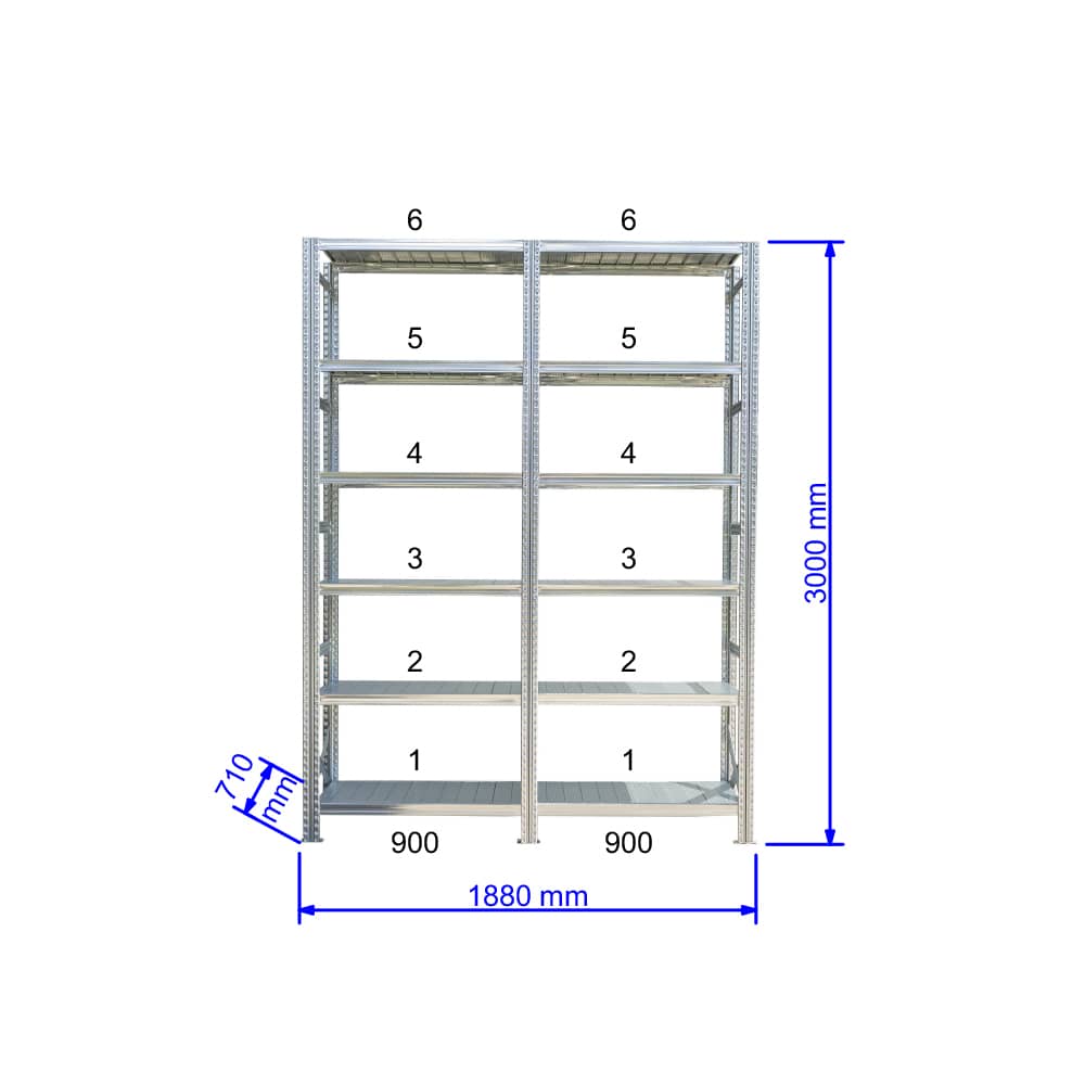 UGP S1 salgó polc sor 2 m hosszra 3000x2x900x700 mm 6 db polcszint