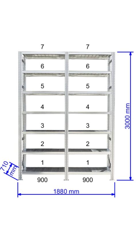 UGP S1 salgó polc sor 2 m hosszra  3000x2x900x700 mm 7 db polcszint