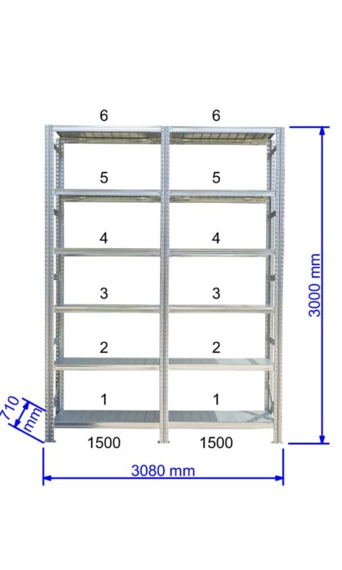 UGP S1 salgó polc sor 3 m hosszra  3000x2x1500x700 mm 6 db polcszint
