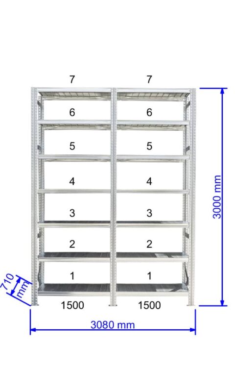UGP S1 salgó polc sor 3 m hosszra  3000x2x1500x700 mm 7 db polcszint