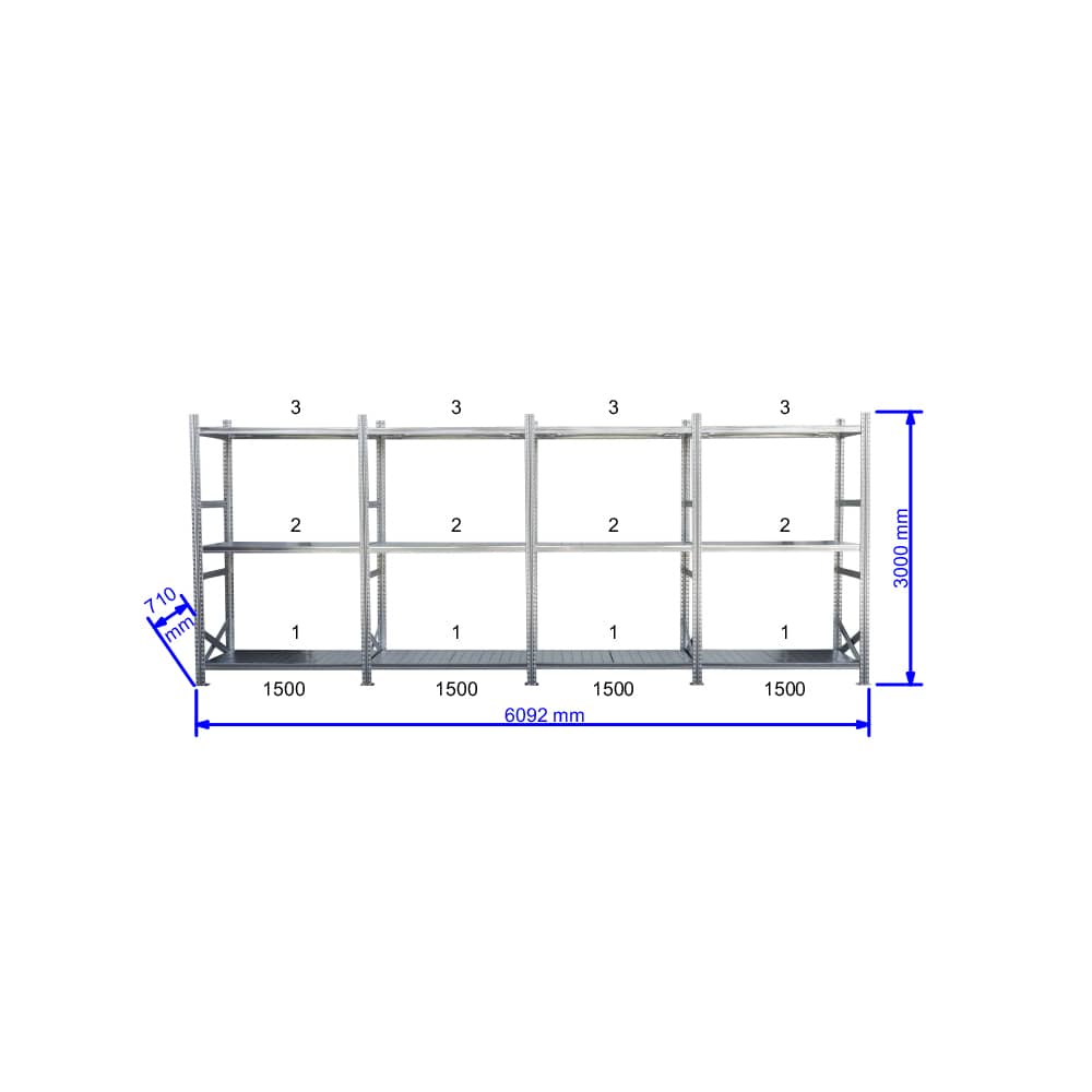 UGP S1 salgó polc sor 6 m hosszra 3000x4x1500x700 mm 3 db polcszint