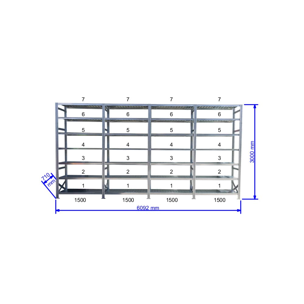 UGP S1 salgó polc sor 6 m hosszra 3000x4x1500x700 mm 7 db polcszint