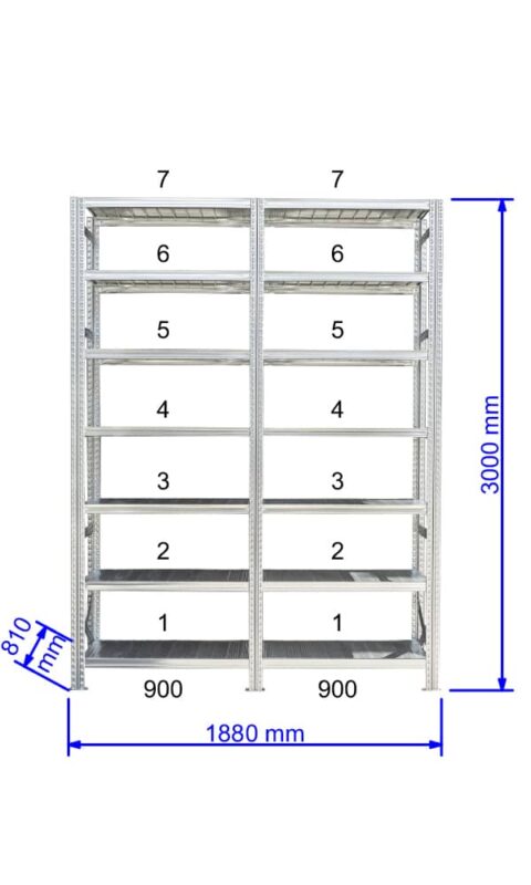 UGP S1 salgó polc sor 2 m hosszra  3000x2x900x800 mm 7 db polcszint